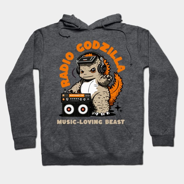 Radio Godzilla Music-Loving Beast Hoodie by Creaticurio